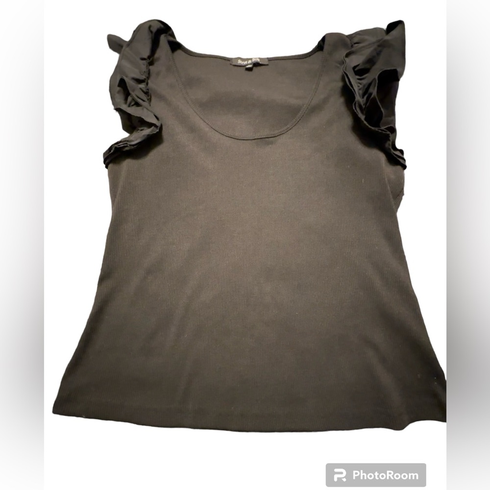 Strut & Bolt Black Fitted Tee Ruffled Cap Sleeves Large